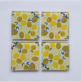 Resim Decorita Cam Bardak Altlığı Sarı Limonlar 4'lü Takım 10 x 10 CM Sarı 