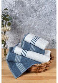 Resim Banyo Havlu Takımı Oscar Mavi-krem 50x85cm 2ad. + 70x140cm 2ad. Mavi - Krem 
