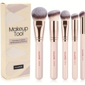 Resim MAANGE 5 Parça Yüz Fırçası Seti - Fondöten, Allık ve Kontür Fırçası - Çok Amaçlı Yumuşak ve Kabarık Blending Fırçası - Doğal Görünüm - Tatil Hediyesi İçin Uygun 