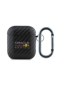 Resim Apple Uyumlu AirPods Kılıf Redbull Lisanslı Pu Karbon Fiber Tasarımlı Askı Aparatlı Kapak Siyah 