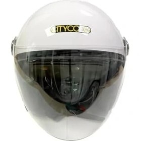 Resim AyrStore Motosiklet Yarım Kask, Parlak Beyaz, Çift Vizörlü, Stil, Terletme Yapmaz Pedler -L Beden 
