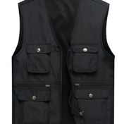Resim Erkeklerin Günlük Siyah Çok Cepli Yeleği - Dayanıklı Polyester, V-Yaka, Tüm Mevsimler Açık Hava Ekipmanları Ayarlanabilir Askılı, Günlük Açık Hava Giyim|Ayarlanabilir Askılı Yelek|Polyester Fiber Yelek 