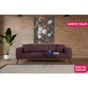 Resim Perla Sofa Velar Yataklı Kanepe Keten Bordo Kazayağı 
