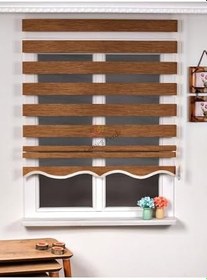 Resim Stor Zebra Perde Eteği Dilimli(Alüminyum Kasa Metal Ayak soft123456, Açık Kahverengi, 30 x 30 