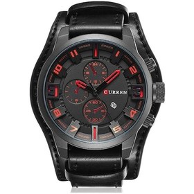 Resim Rogfer Curren M8225 Ordu Askeri Deri Bant Erkekler Kuvars Saat Siyah Kırmızı Çok Renkli 