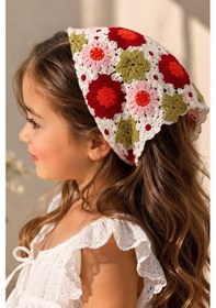 Resim Miniğimin Cicileri Örgü Desenli Kız Çocuk Üçgen Bandana - Kır... Kırmızı 