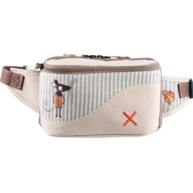 Resim Krem Rengi Fare Desenli Kanvas Unisex Göğüs ve Bel Çantası 
