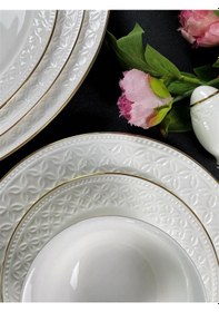 Resim Monno English Bone Gold Line 59 Parça 12 Kişilik Yemek Takımı 