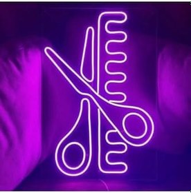 Resim Tarak Makas Neon Led Işık Mor 40x25 cm, 6382 