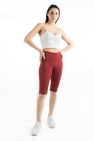 Resim The Step Sports Spocket Bordo Cepli Yüksek Bel Toparlayıcı, Sıkılaştırıcı Yoga Dizüstü Tayt 10" 