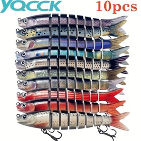 Resim YQCCK 10 Adet 19g 13.5cm/5.32in Batıcı Mino Sahte Yem, 8 Bölümlü Uzun Atışlı Dikey Olta Yemleri, ABS Malzeme, Çok Bölümlü, Açık Deniz Balıkçılığı Kenar Yemi, Balıkçılık Aksesuarları 
