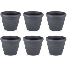 Resim Omnipazar So-hs01 Plastik Hasır Desenli Saksı 3.3 Lt Antrasit 6 Adet 