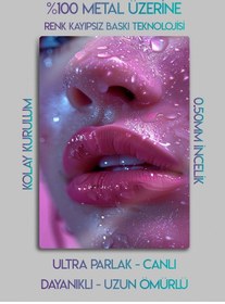 Resim Dudak, Lip Gloss - Sanatsal Kadın Metal Tablosu 