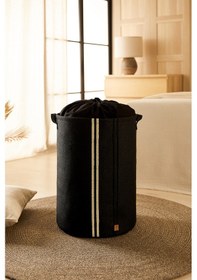 Resim Ocean Home Textile Ağzı Büzgülü Çizgili Siyah Renk Jüt Çamaşır Sepeti 40 x 55 cm 