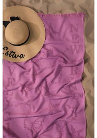 Resim Favora Trend %100 Pamuk Kabartmalı Plaj Havlusu - Mürdüm 