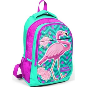Resim Coral High Kids Su Yeşili Flamingolu Üç Bölmeli Sırt Çantası 14382 