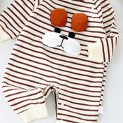 Resim Sevimli Çizgili Yavru Köpek Uzun Kollu Tulum - Yumuşak ve Rahat Unisex Romper, Peluş Kulaklı, Kolay Bez Değiştirme Düğmeleri, Makinede Yıkanabilir İlkbahar/Sonbahar Giyim, Hayvan Temalı, Konforlu Kesim, Snap Button Kıyafet, Ebeveyn Hediyesi, Ev İçin, Nefes Alabilen Kumaş, Dış Mekan İçin Mükemmel 