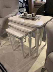 Resim AKSET 3lü Lüx Zigon Sehpa Krem Gümüş 