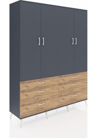 Resim Hyperion Gardrop 8 Raflı 6 Çekmeceli 4 Kapaklı 176x44x221 Antrasit-antrasit/çam Antrasit/çam 