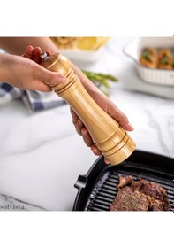 Resim Doğal Ahşap Baharat Öğütücü Değirmen - Beyaz Ahşap Tuzluk Baharat 