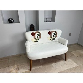 Resim Azra Mobilya Punch İkili Koltuk - Etnik Desen - Nubuk Kumaş - Ahşap Ayak - Punch İşlemeli Sarmaşık 