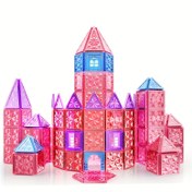 Resim 30/76/90/120 parça manyetik karo seti, seyahat manyetik karoları, prenses şatosu DIY manyetik yapı blokları, duyusal puzzle yapma oyuncağı, doğum günü hediyesi, okula dönüş hediyeleri 