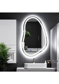 Resim Vornel Beyaz Led'li Lazer Kumlamalı Lavabo & Banyo Aynası Dokunmatik Sensörlü 55 X 90 