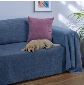 Resim Jakarlı Şönil Koltuk Örtüsü Çekyat Örtüsü Koltuk Şalı 175x300 Kaymaz Gece Mavisi mavi 