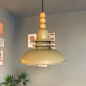 Resim Fener Bej Avize Ahşap Boncuklu Tekli Sarkıt Mutfak Çocuk Odası Masaüstü Aydınlatma Modelleri 