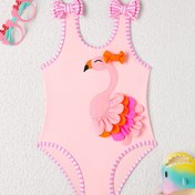 Resim Tek Parça Sevimli Nakışlı Kaz Kız Kolsuz Yama Yama Fiyonklu Tankini Tanga Moda Tek Parça Kız Mayo İlkbahar ve Yaz Plaj Tatili Partisi Yüksek Esneklik Sevimli 
