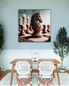 Resim BestSanat Satranç Taşı At Kare Cam Tablo 