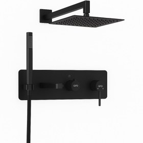 Resim GPD Siyah Ankastre Duş & Banyo Bataryası Seti – 200x200 Kare Tepe Duşlu Kombin Paket (MKA165-S, ADS27-S) 