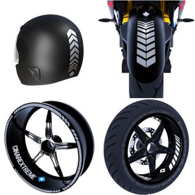 Resim Moto Rider 4'lü Sticker Seti Yaldızlı Gümüş İç Dış Jant Şeridi Kask Ve Çamurluk Çınar Extreme 