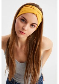 Resim Kadın Çift Taraflı Kullanım Alternatifli Pamuklu Penye Kaymaz Hafif Spor Saç Bandı Bandana - Tek Ebat / Hardal Hardal 