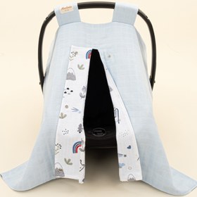 Resim Puset Örtüsü - Çift Taraflı - Mavi Muslin - Mavi Kedi 