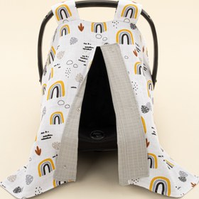 Resim Puset Örtüsü - Çift Taraflı - Açık Gri Muslin - Hardal Gökkuşağı 