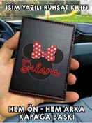 Resim senada MinnieMouse Ön Arka Baskılı Oto Araç Ruhsat Kabı Kartlık Deri İsim Yazılı Kişiye Özel Cüzdan 