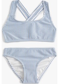 Resim Koton Çizgili Bikini Takımı Çapraz Askılı Mavi Çizgili 4skg00004mm Mavi 