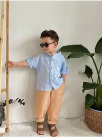 Resim Bej Pantolon Mavi Gömlek Takım 2-6 Yaş 2073 Çok Renkli 