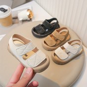 Resim 1 Çift Unisex Bebek Yaz Sandaleti - Hafif PU Katı Renk Dokulu Rahat Ayakkabılar, saç tokası ve Döngü Kayışı ile, Erkek ve Kızlar için Yuvarlak Parmak Tasarımı, Bej ve Kahverengi, Rahat Giyim için Mükemmel 