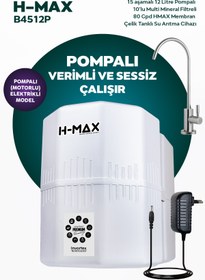 Resim H-MAX Reverse Osmosis System 12 Litre Pompalı 15 Aşama Multi Mineralli 80 GPD Su Arıtma Cihazı HMAXB4512P 