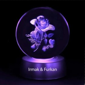 Resim Keyfim Shop Kişiye Özel Gül Tasarımlı 3D Cam Küre 6 cm 