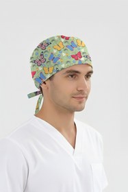 Resim ÇİZGİ MEDİKAL Kelebek Bahçesi Desenli Bone (Cotton Likra Kumaş) 