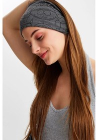 Resim 2'li Çift Taraflı Kullanım Alternatifli Pamuklu Penye, Kaymaz, Hafif, Spor Saç Bandı Bandana - Tek Ebat / Füme Füme 