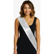 Resim Beyaz Saten Üzerine Italik Gümüş Bride To Be Kuşağı 