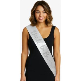 Resim Beyaz Saten Üzerine Italik Gümüş Bride To Be Kuşağı 