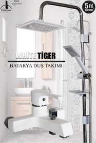 Resim tesitay Banyo Bataryası Robot Duş Seti Beyaz Renk Lüks Duş Musluğu El Duşu Spiral Takımı Rainy Ema Banyo Set 