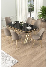 Resim Canisa Lai Serisi 90x168 Lak Panel Sonata Gold Ayak Masa Takımı 6 Cappucino Sandalye Sonata Masa Cappucino Sandalye Ayaklar Gold 