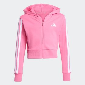 Resim adidas 3 Stripes French Terry Full Zip Cr Kız Çocuk Pembe Kapüşonlu Ceket 