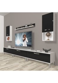 Resim Decoraktiv Eko 270da Mdf Krom Ayaklı Tv Ünitesi Tv Sehpası Beyaz - Siyah 